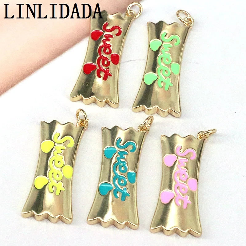 10Pcs Candy Lollipops CZ Charms Pendants Enamel DIY Decoration