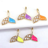 10Pcs Multicolor Enamel Zircon Fish Tail Pendants Charms Wholesale
