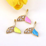 10Pcs Multicolor Enamel Zircon Fish Tail Pendants Charms Wholesale