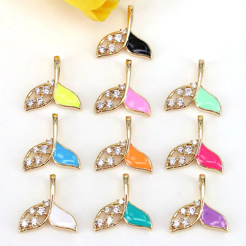 10Pcs Multicolor Enamel Zircon Fish Tail Pendants Charms Wholesale