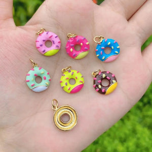 10Pcs Brass C Donuts Enamel Charms DIY Necklace Bracelet Jewelry Accessories