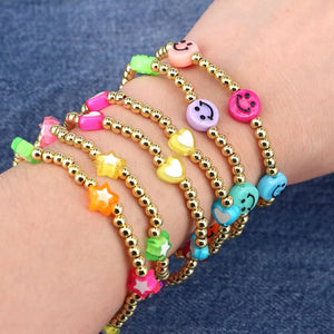 10Pcs Colorful Copper Ball Smile Heart Charm Bracelet
