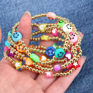 10Pcs Colorful Copper Ball Smile Heart Charm Bracelet