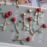 10Pcs 23*40mm 3D Rose Flowers Enamel Charm Jewelry Making DIY Crafts