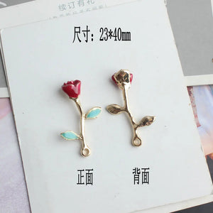 10Pcs 23*40mm 3D Rose Flowers Enamel Charm Jewelry Making DIY Crafts