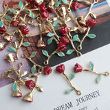 10Pcs 23*40mm 3D Rose Flowers Enamel Charm Jewelry Making DIY Crafts