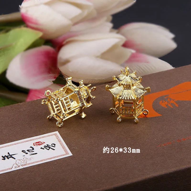 10Pcs 3D Chinese Architecture Alloy Charms Jewelry Making DIY Finding