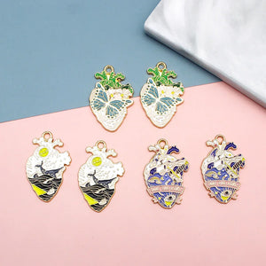 10Pcs Cute Butterfly Heart Enamel Pendant Charms for Earring DIY