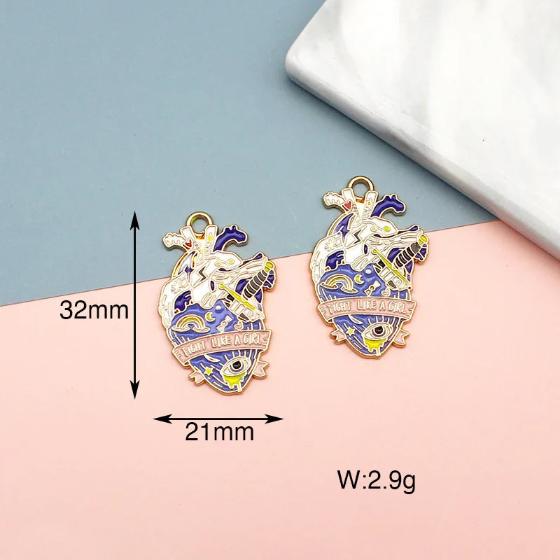 10Pcs Cute Butterfly Heart Enamel Pendant Charms for Earring DIY