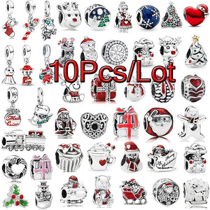 10Pcs Christmas Santa Charms Beads Pendants for DIY Bracelets