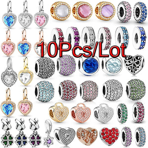 10Pcs Sparkling Heart Key Charms Beads Pendant For Bracelets Bangles