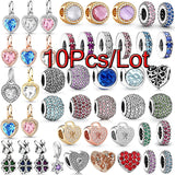 10Pcs Sparkling Heart Key Charms Beads Pendant For Bracelets Bangles
