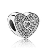 10Pcs Sparkling Heart Key Charms Beads Pendant DIY Bracelets Bangles