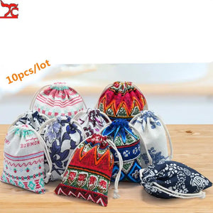 10Pcs Cotton Storage Small Cloth Bag Drawstring Jewelry Linen Pocket Gift Bag
