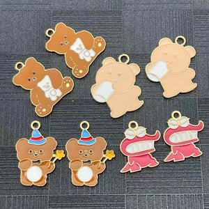 10Pcs Enamel Cartoon Bear Dinosaur Charms DIY Jewelry Making Earrings Pendant