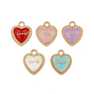 10Pcs Enamel Heart Charms for DIY Jewelry Making Accessories