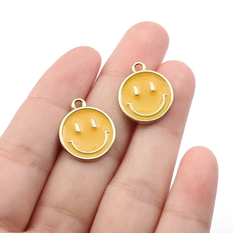 10Pcs Enamel Smile Face Charms Alloy Pendant DIY Earrings Bracelet Necklace