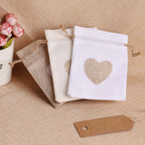 10Pcs Heart Pattern Flax Jute Bags Drawstring Gift Bag