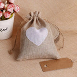 10Pcs Heart Pattern Flax Jute Bags Drawstring Gift Bag