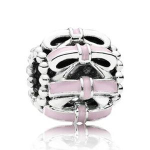 10Pcs Pink Enamel Flower Charms Beads Pendant DIY Bracelets Bangles