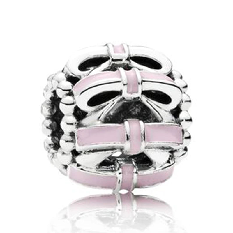 10Pcs Pink Enamel Flower Charms Beads Pendant DIY Bracelets Bangles