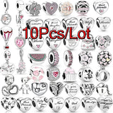 10Pcs Pink Enamel Flower Charms Beads Pendant DIY Bracelets Bangles