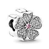 10Pcs Pink Enamel Flower Charms Beads Pendant DIY Bracelets Bangles