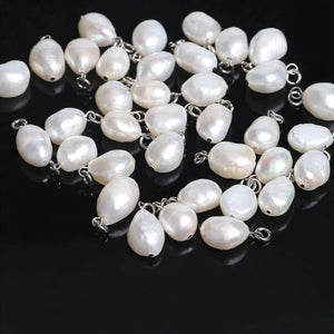 10Pcs Natural Pearl Charms Stainless Steel Pendant Bracelet Bead Necklace DIY
