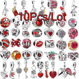 10Pcs Red Crystal Love Charms Beads For Bracelets Bangles