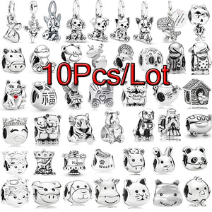 10Pcs Silver Animal Charms Beads Pendant DIY Jewelry Making