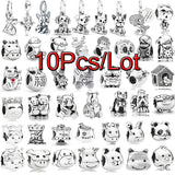 10Pcs Silver Animal Charms Beads Pendant DIY Jewelry Making