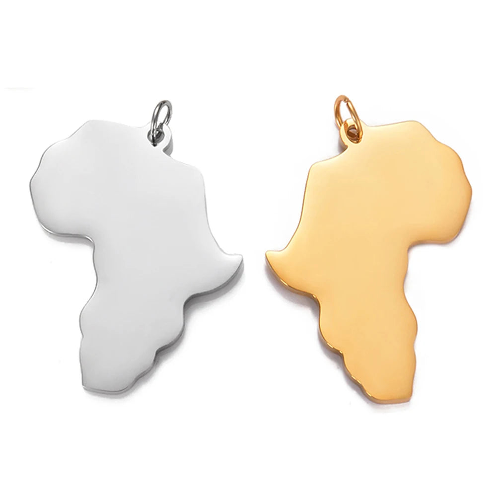 10Pcs Stainless Steel Africa Map Charms Pendant ID Tag Mirror Polished Jewelry