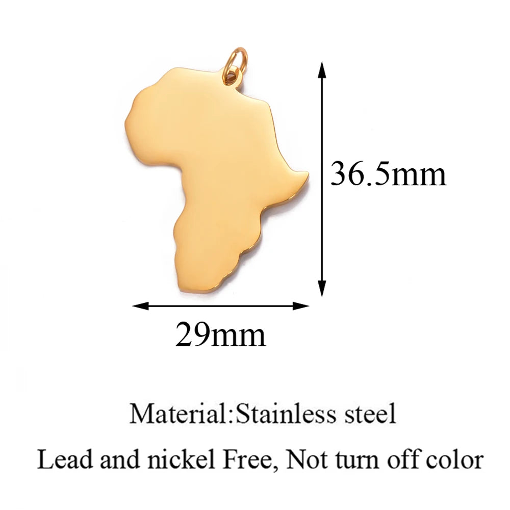 10Pcs Stainless Steel Africa Map Charms Pendant ID Tag Mirror Polished Jewelry