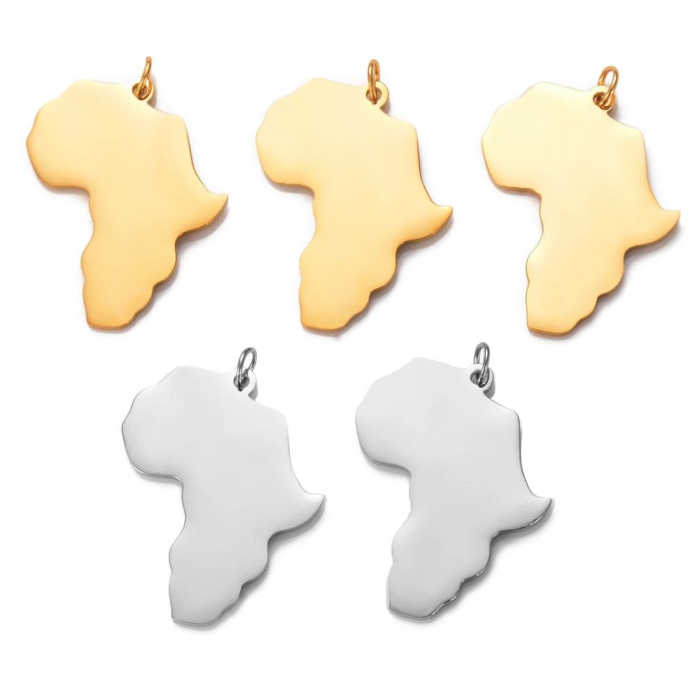 10Pcs Stainless Steel Africa Map Charms Pendant ID Tag Mirror Polished Jewelry