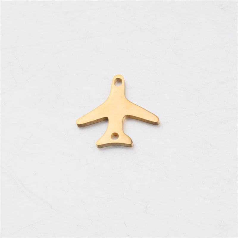 10Pcs Stainless Steel Plane Pendants Double Hole Bracelet Charms