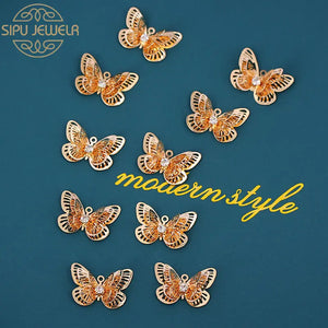10Pcs/lot 3-Layer Hollow Butterfly Charm Necklace Pendant Brooch DIY Charms