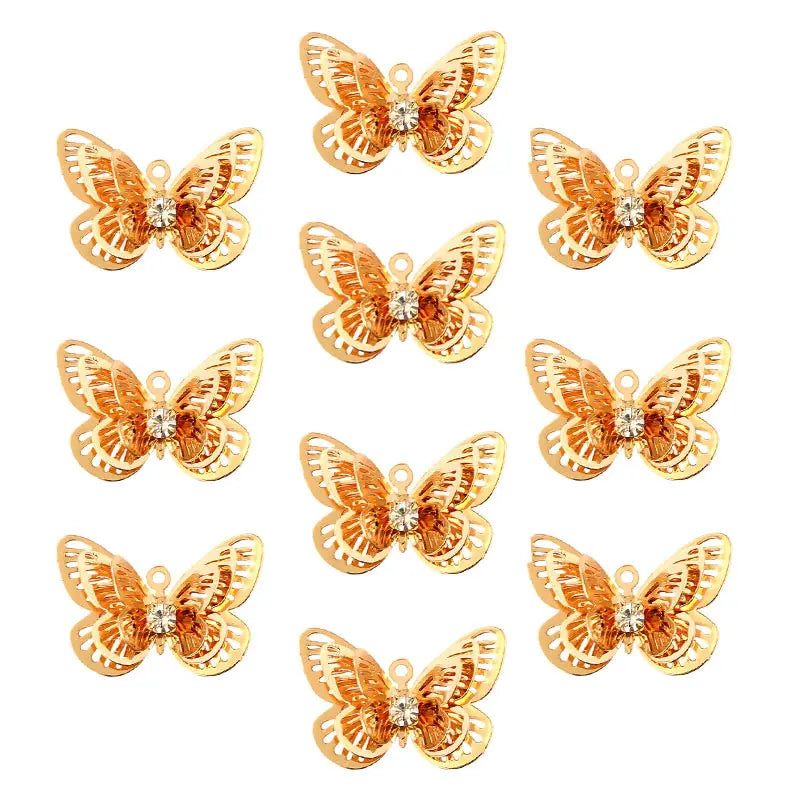 10Pcs/lot 3-Layer Hollow Butterfly Charm Necklace Pendant Brooch DIY Charms