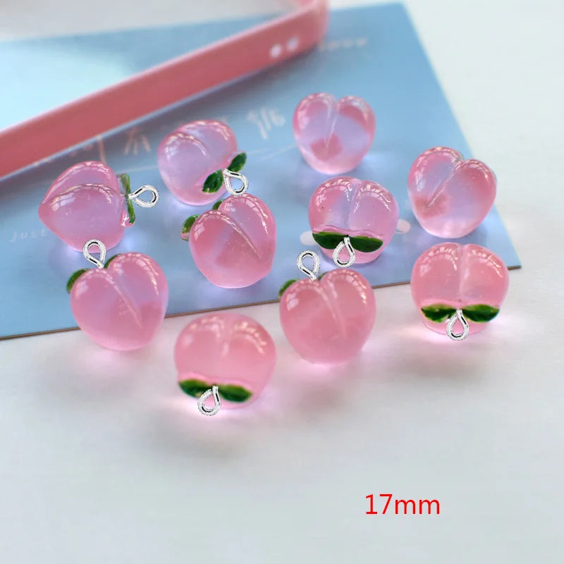 10Pcs Transparent Peach Resin Charms for DIY Jewelry Making