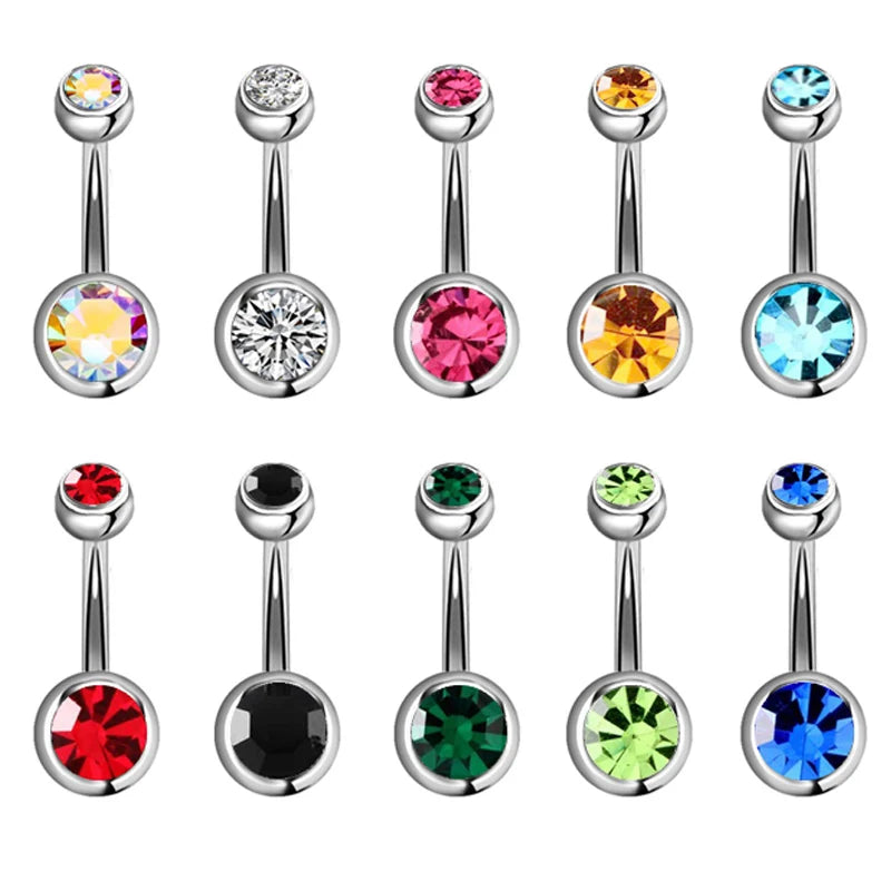 10Pcs Medical Rhinestone Belly Button Rings Set