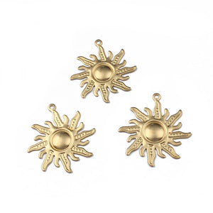 10Pcs Raw Brass Sun Charms Pendant for DIY Earrings Necklace