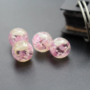 10Pcs 10mm Pink Foil Glass Beads for Jewelry Making