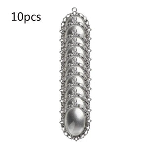 10 Antique Bronze Silver Oval Bezel Pendant Trays Glass Cabochons