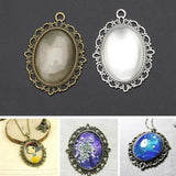 10 Antique Bronze Silver Oval Bezel Pendant Trays Glass Cabochons