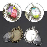 10 Antique Bronze Silver Oval Bezel Pendant Trays Glass Cabochons
