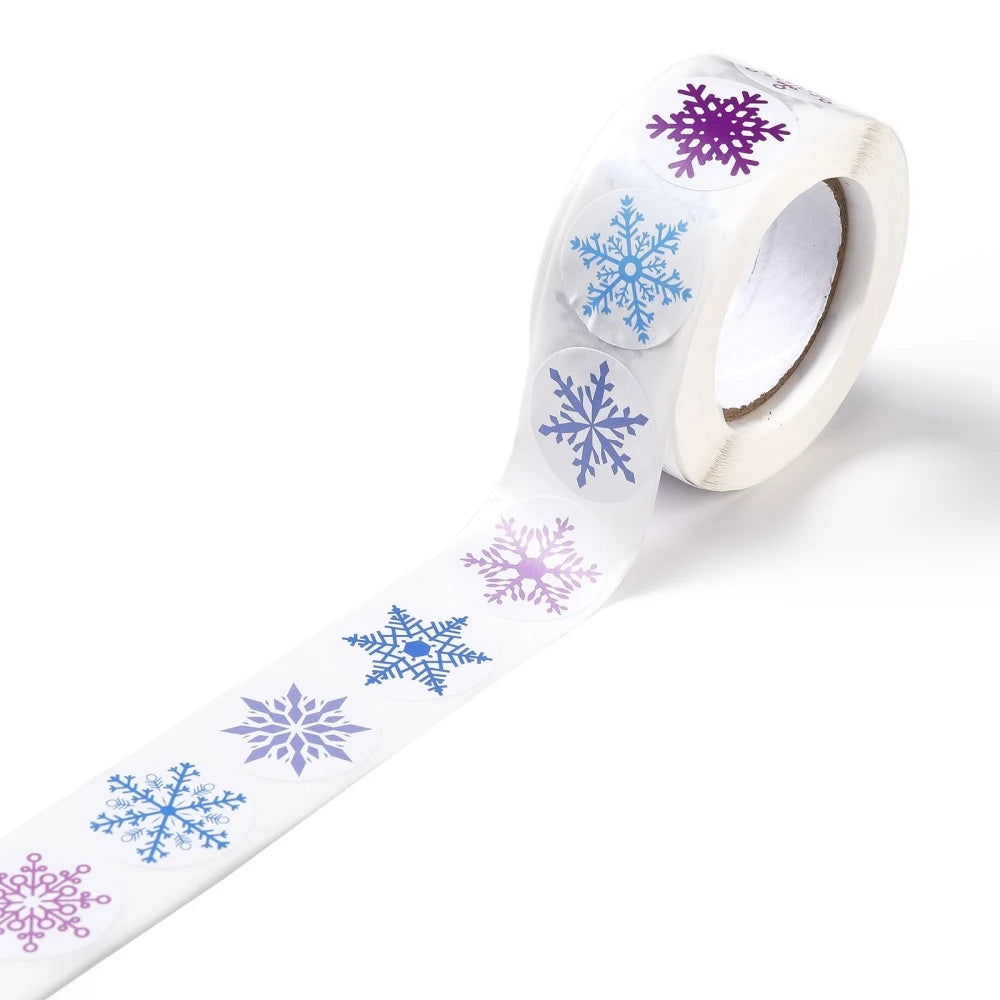Snowflake Pattern Flat Round Roll Stickers Christmas Self-Adhesive Tag