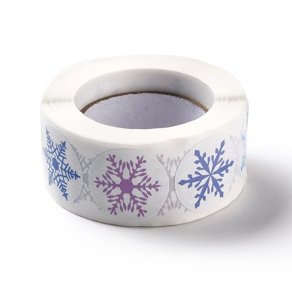 Snowflake Pattern Flat Round Roll Stickers Christmas Self-Adhesive Tag