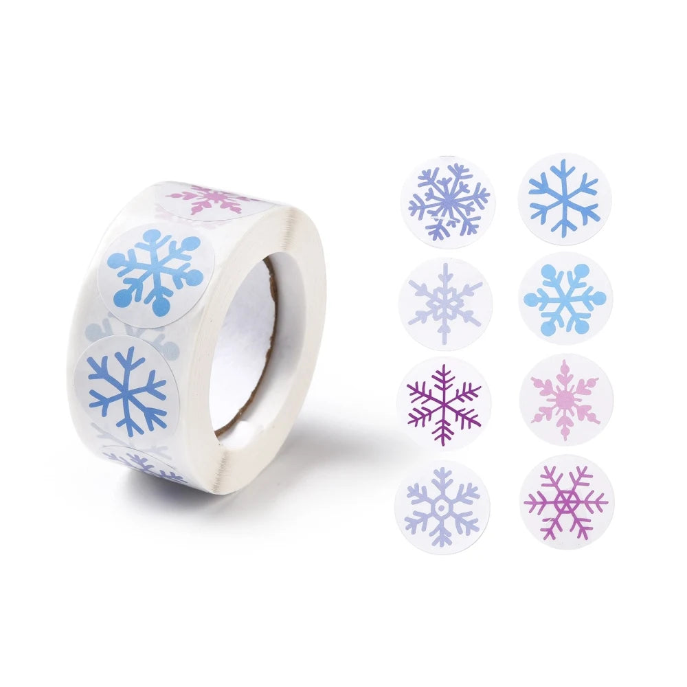 Snowflake Pattern Flat Round Roll Stickers Christmas Self-Adhesive Tag