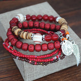 Bohemian Crystal Beads Rope Bracelet Heart Charm Wrap Pulseira