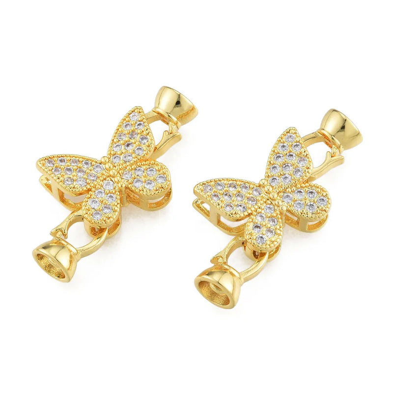 10 Sets Brass CZ Fold Over Clasps Butterfly & Flower for DIY Jewelry