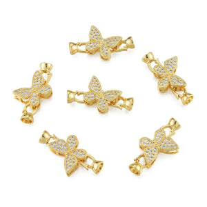 10 Sets Brass CZ Fold Over Clasps Butterfly & Flower for DIY Jewelry